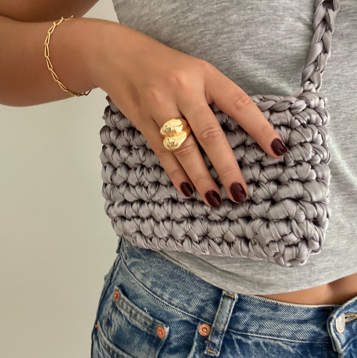 Silver top grey bag